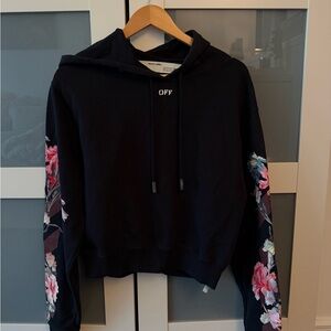 Woman’s Off-White Black Hoodie with Floral Sleeves